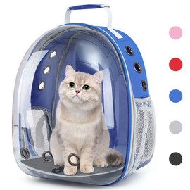 Pet Backpack Carrier with Harness Backpack with Bubble Clear Front for Cats, Small Dogs, Bunnies etc with Harness Included, Pet Carrier for Traveling, Walking, Hiking and Outdoor Activities