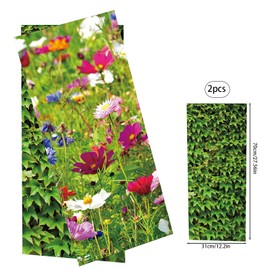 HDFHDF 2 PCS Bin Stickers for Wheelie Bins Pastable Environmentally Friendly Green Leaf Flower Pattern Sticker Outdoor Waterproof and Sun Protection 31 * 70cm