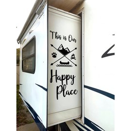 RV Camper This is Our Happy Place Decal (Medium 11.5" W X 25" L, Black)