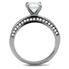 YourJewelleryBox Stainless Steel Solitaire Simulated Diamond Ring Engagement Round Clear TK2864PB P