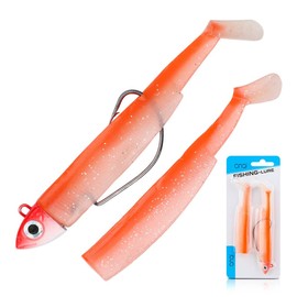 DONQL Rubber Fish with Jig Head Selectable 9 cm 25 g, 9 cm 15 g, 7 cm 10 g or 7 cm 5 g Rubber Bait Zander Rubber Fish Set Rubber Bait Fishing Lure Set Predatory Fish (7 cm 5 g, Orange)