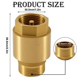 1 Inch Brass Check Valve, 1 Inch Male x 1 Inch Female Thread, DN25 Backflow Preventer with Internal Thread and Male Thread, 1 Inch Vertical Brass Check Valve, Check Valve Water
