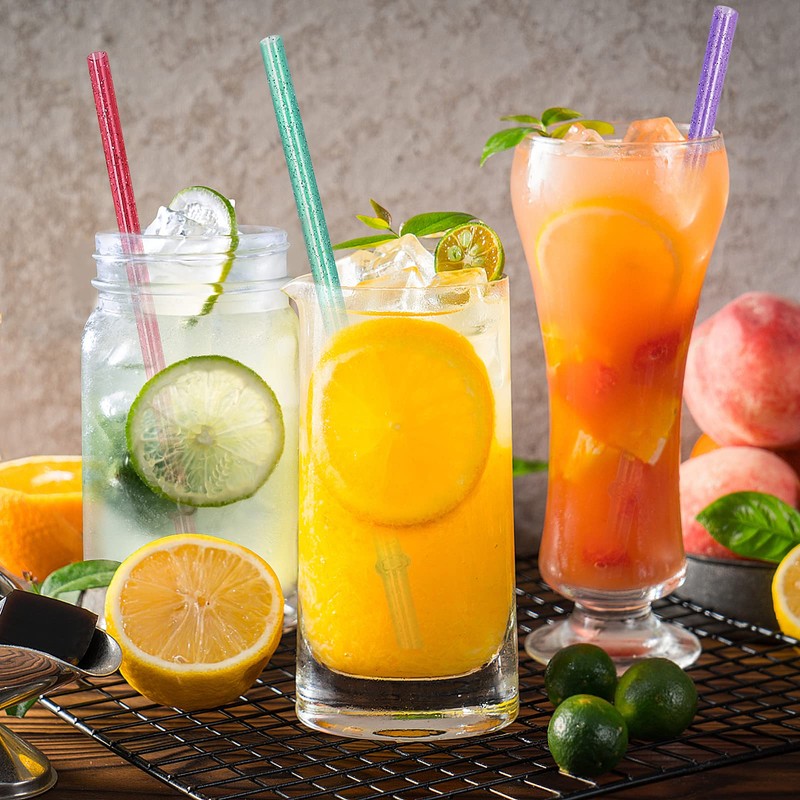 12-Pack Glitter Reusable Colorful Plastic Straws, 11 Inches Clear BPA-Free