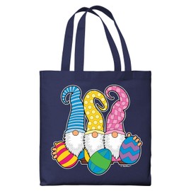 Easter Gnome Decor Pastel Easter Garden Gnomes Lightweight Navy Canvas Tote Bag