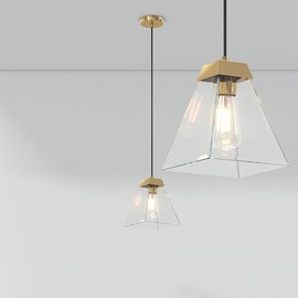 baunoisk Gold Pendant Light, Mid-Century Modern Pendant Light with Glass Tempered, Brushed Brass Glass Pendant Light Fixtures for Kitchen Island, Hanging Lighting for Dining Table Hallway