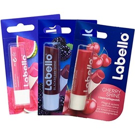 Paquete de 3 bálsamos labiales Labello Sandía, Mora, Cherry Shine