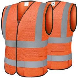 TICONN Reflective Safety Vest, High Visibility Vest with Reflective Strips for Men Women, Meets ANSI II (Orange/M, 2PK)