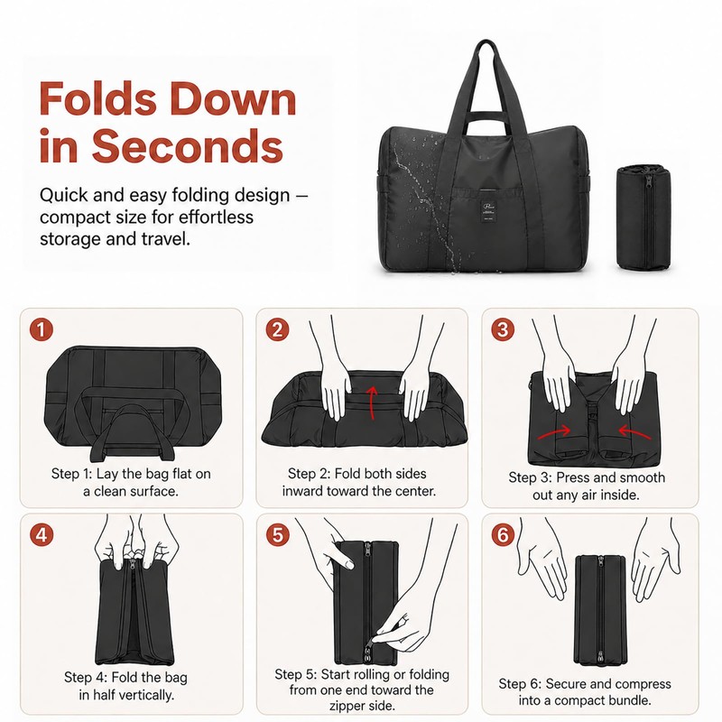 P.travel Foldable Travel Bag, Water-Resistant Lightweight Carry on Duffel Bag