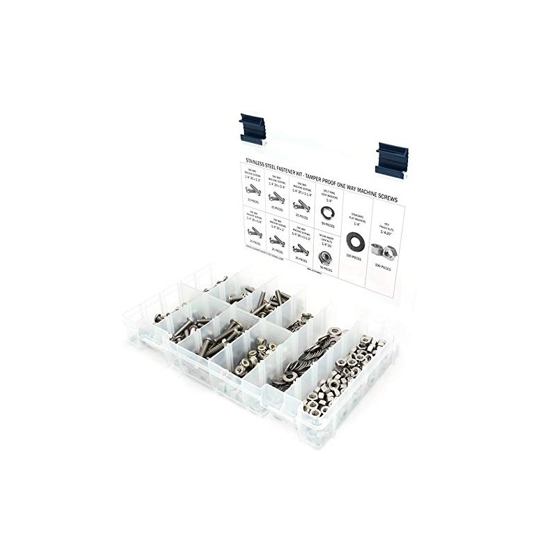 Stainless Steel Tamper Proof 1/4"-20 One Way Machine Screw Kit