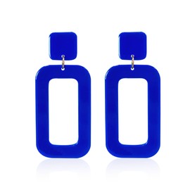YUNXI 70s Vintage Minimalist Multicolor Acrylic Geometric Square Hollow Drop Dangle Neon Earrings Retro 80s Party Costume Accessory Jewelry for Women With Box (Royal Blue)