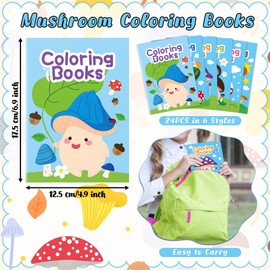 JAPBOR Mushroom Coloring Books for Kids - 24PCS Mini Mushrooms Themed Color Book Bulk Party Favors, Plant Small Colour Pages for Birthday Gifts Class Drawing Painting Games Goodie Bag Filler