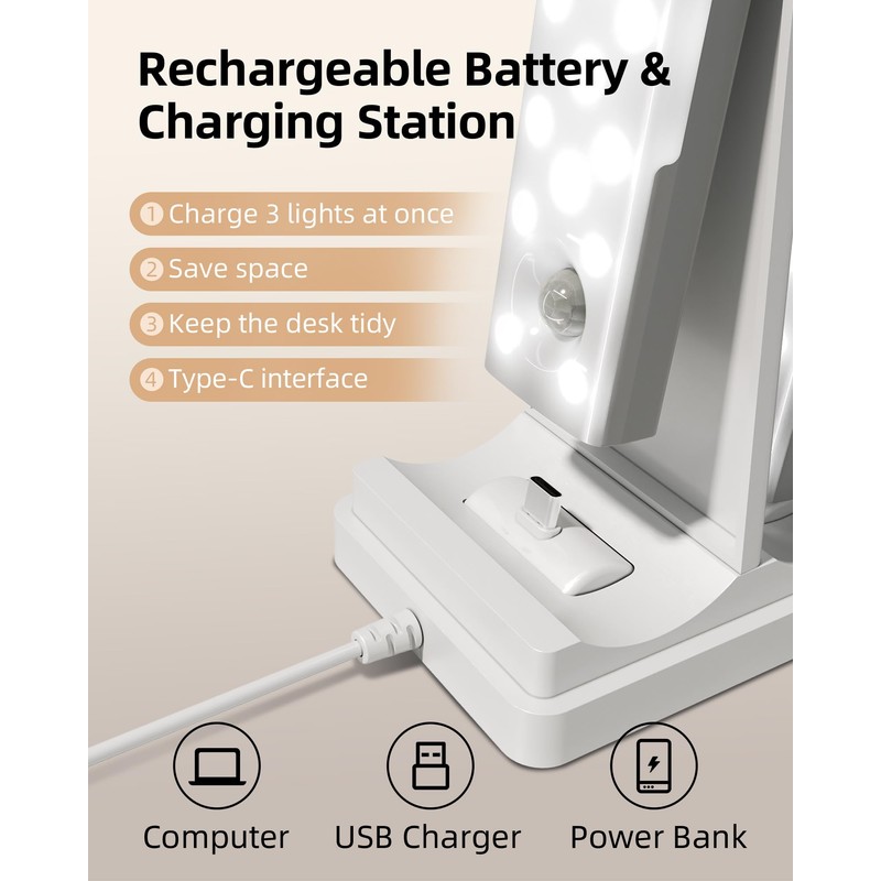 EZVALO 6-Pack Under Cabinet Lighting with Charging Station, 2000mAh Rechargeable