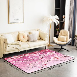 Cherry Blossoms Living Room Rugs 5x7 Japanese Style Living Room Rugs Sakura Flower Area Rug Gradient Pink Decorative Carpet for Boys Girls Kids Adults