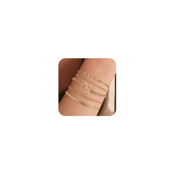 Carffordo Gold Bracelets for Women - Dainty 14K Gold Plated
