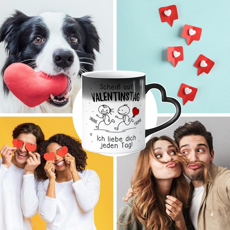 SpecialMe® Herzhenkel -Tasse Zaubertasse Liebe personalisiert mit Wunschnamen Spruch Scheiß