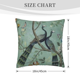A Teal Of Two Birds Chinoiserie Throw Pillow Covers 18"X18" Cozy Velvet Square Throw Pillowcases Home Decor For Bed Couch Sofa Living Room Cushion Cover