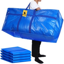 Clysee 4 Pcs 66 Gallon Large Moving Bags with Zipper and Handles Foldable Storage Duffle Bags Heavy Duty Extra Large Totes for College Dorm Travel Clothes Blankets Bedding Moving (Blue)