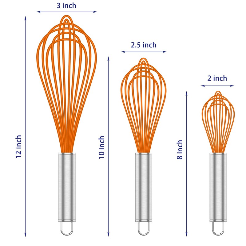 OYV Orange Silicone Whisk, Professional Whisks For Cooking Non-Scratch, Stainless