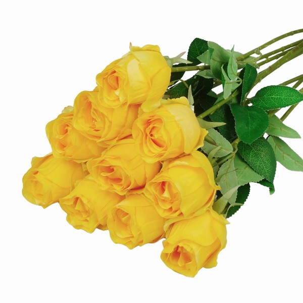 VicsGift 10pcs Artificial Silk Rose Flowers with Long Stem Real