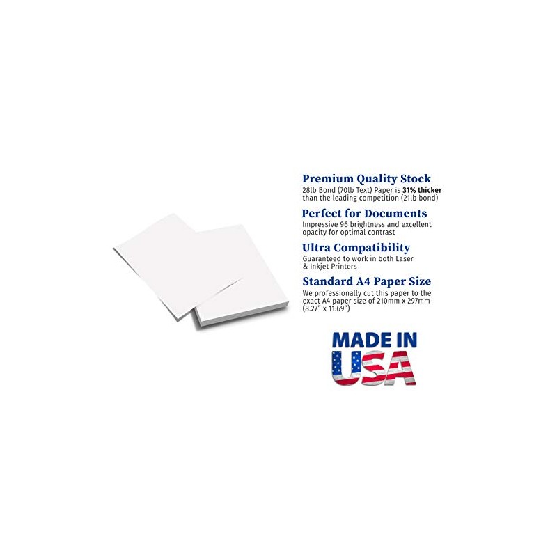 Premium A4 (8.3"x 11.7") Printer Paper - 28lb Bond /