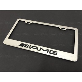 Kell012shop 1pc ForMercedes AMG STAINLESS STEEL CHROME License Plate Frame+screw caps*