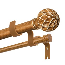 TKZTKZ Wood Double Curtain Rod,1" Adjust Farmhouse Boho Wooden Rods,36-88"