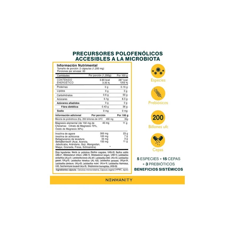 Suplemento en cápsula Newmanity Minerales/Vitaminas de NewBiotics 200 Billones de