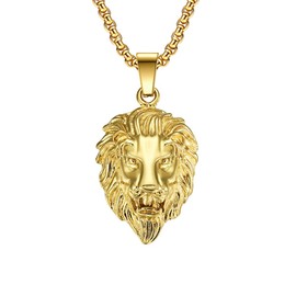 Jemant Lion Head Necklace For Men Women Gold Stainless Steel Pendant Trendy Punk Cool Hiphop Roar Lion Necklace Jewelry For Husband Him (Gold 2)
