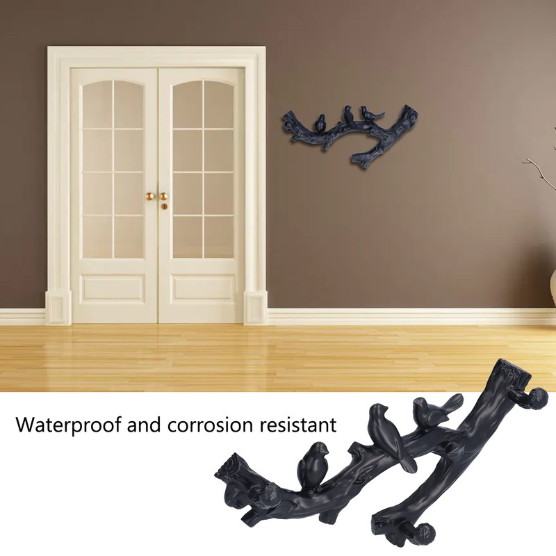 Decorative Hook Black Bird Branch Shape Three Dimensional Wall Mounted