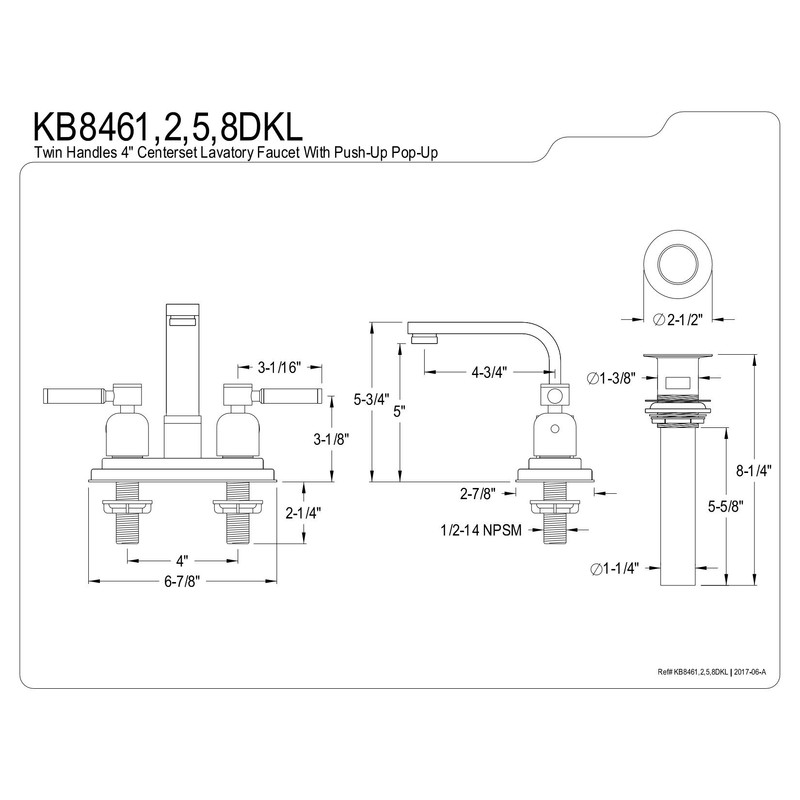 Kingston Brass KB8468DKL Kaiser 4" Centerset Bathroom Faucet, Brushed Nickel