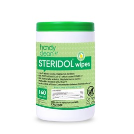 Steridol Wipes Canister, Hard Surface Wipes Multipurpose Cleaning 160 Count Fresh Lemon Scent Industrial Grade For Business Use
