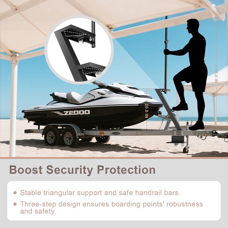 Andorm Boat Trailer Tongue 3 Steps Heavy Duty, Non-Slip Boat