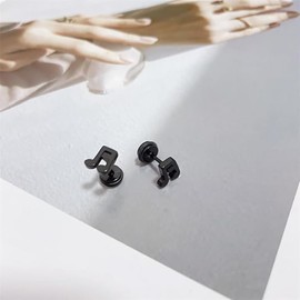 16g Music Note Tiny Small Stud Earrings for Women Men Teen Girls Cartilage Tragus Cute Simple Stainless Steel Screw Back Little Studs Sleeper Piercing Post Fashion Jewelry Xmas Holiday Gifts (Black)
