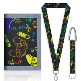 ExcellaElite Kids Wallets for Boys Tri fold Coin Pocket, Boys Wallets for Teenagers with Zipper and ID Window Card Holders, Children Neck Pouch with Lanyard and Key Chain for Children Birthday Gifts