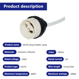 Xiatiaosann GU10 Ceramic Socket Lamp Holder, 15CM 5.9in 250V 300W Ceramic LampHolder for GU10 Bulbs, With Spring Wire Connectors (20 Pcs)