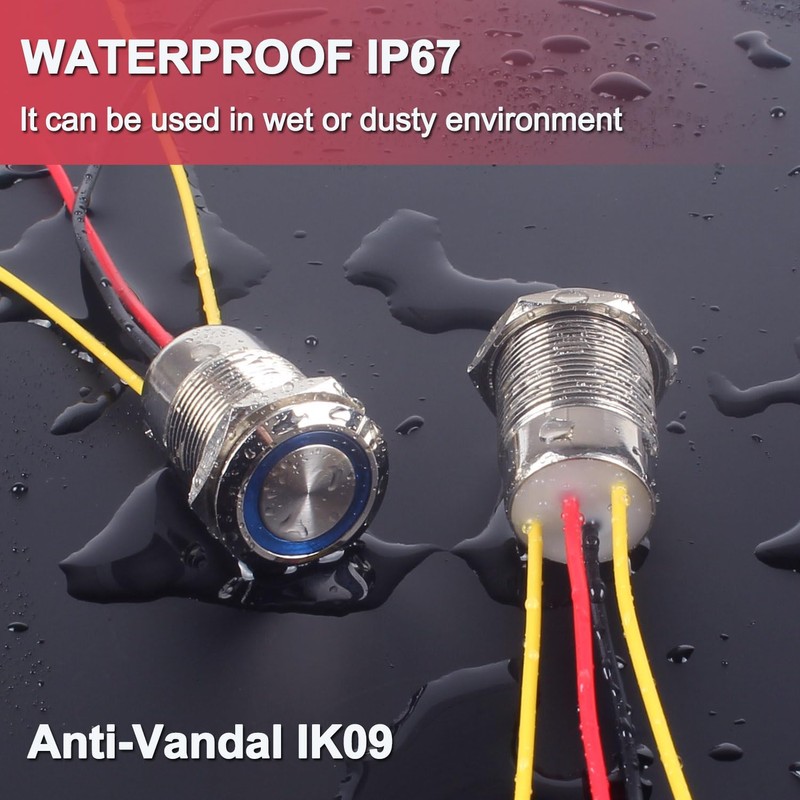 DMWD 16mm Waterproof IP67 Metal Latching Push Button Switch Heavy