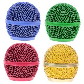 OFFSCH 4pcs Colored Microphone Accessories Metal Mic Head Microphone Grill Cover Mesh Microphone Grille Mic Cover Microphone Head Mesh Microphone Grill Head Supplies Replace