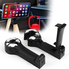 Juome 2 in 1 Car Headrest Hidden Hook, 2 Pack Car Back Seat Headrest Hooks with Phone Holder for Purses and Bags, Vehicle Headrest Storage Organizer Hanger