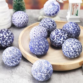 Libima 12 Pcs Porcelain Blue and White Decorative Balls 2.76" Chinoiserie Balls for Centerpiece Bowls Filler Fabric Wrapped Bowl Filler Trays for Christmas Vases Tables Basket Home (Classic)