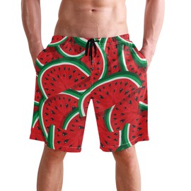 visesunny Men's Tropical Watermelon Pattern Beach Shorts Summer Swim Trunks for Sports Running Bathing Suits with Mesh Lining