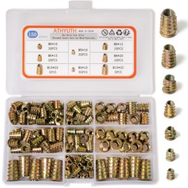 ATHYUTH Threaded Inserts for Wood, 150 Pieces Zinc Alloy Thread Insert Nuts Assortment kit for Softwood, Hex Socket Flanged Threaded Wood Inserts M4 M5 M6 M8 M10 Screw Insert for Wooden Forniture