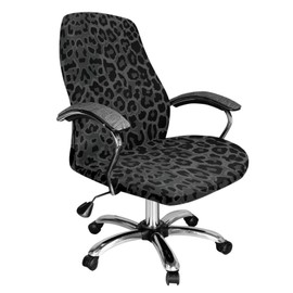 Xorudoydet Black Leopard Print Office Chair Cover, Removable Computer Chair Slipcovers with Elastic Bottom Universal Rotating Desk High Back Seat Washable Chair Seat Protector-S