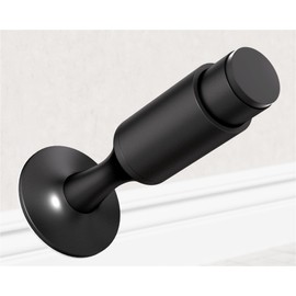 Heavy Duty Door Stoppers for Bottom of Door, 4.09" Aluminum Strong Spring Door Stop for Wall with Silicone Tip, Screw or Adhesive Mount, Suitable for Home, Commercial & Garage, Black
