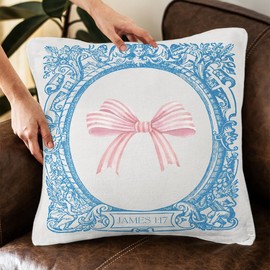 QROZIAR Chinoiserie Pink Bow Pillow Covers, Coquette Bible Room Decorative Throw Pillow Covers 18x18, Retro Aesthetic Room Decor Pillow Cases for Home Bedroom Couch Girls College Dorm