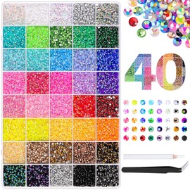 Honnydend 40 Colors Nail Stones, Rhinestones, 0.1 inch (3 mm), 40,000 Grains, Large Capacity Set, Colorful, Nail Stones, Handmade Parts, Crafting Parts, DIY Smartphone Decoration, Decoration Parts