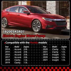 JHACM 192005K0A01 Electric Engine Water Pump | Fits for Honda Accord 2014-2017/ Clarity 2018-2021/ Insight 2019-2021 Replaces 19200-5K0-A01 192005K0A01