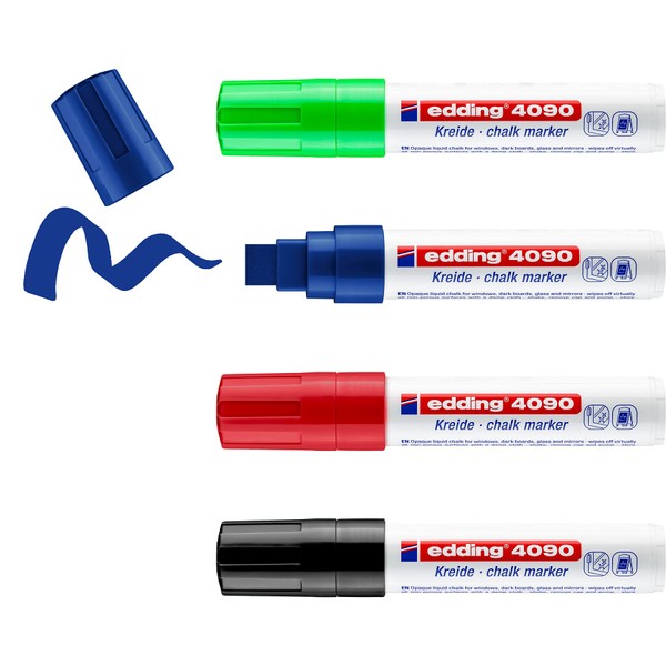 edding 4090 chalk marker pen set - black, red, blue,