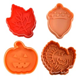 R&M Autumn Pastry Cookie Stampers 4 Pc Set R&M Pumpkin Leaf Acorn Turkey Thanksgivin