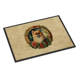 Caroline's Treasures DAC2406MAT Pomeranian Christmas Flowers Doormat Front Door Mat Indoor Outdoor Rugs for Entryway, Non Slip Washable Low Pile, 18H X 27W