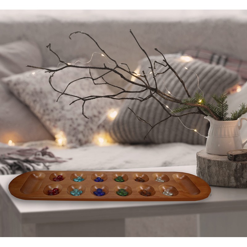 Coffee Table African Stone Game - Solid Wood with Walnut